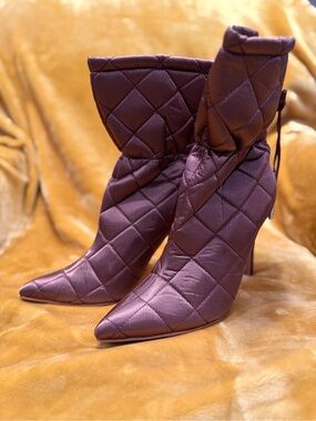 Quilted Pointed-Toe Stiletto Booties - bronze
